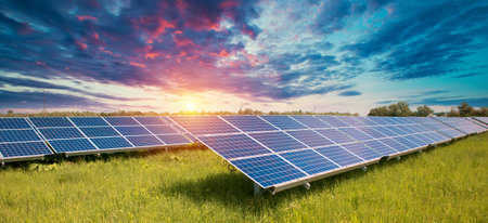Photo collage of sunset and solar panel