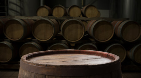 background of barrel and worn old table