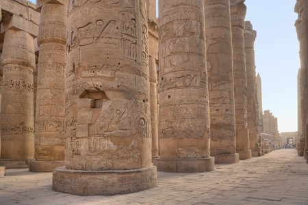 Hypostyle Hall in Karnak at dawnの写真素材