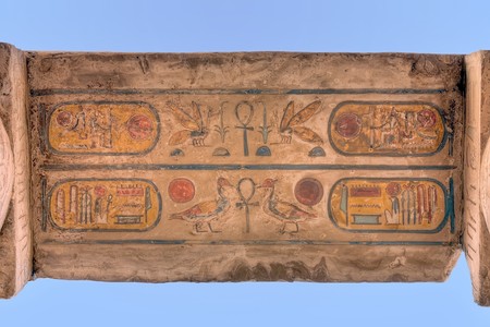 Colourful hieroglyphs in Karnak temple, Luxorの写真素材