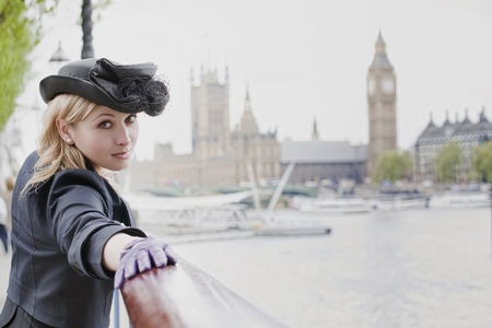 Beautiful woman  in London, with Big Ben in background