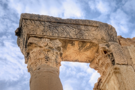 Old column in ruins of Sbeitla, Tunisiaの写真素材