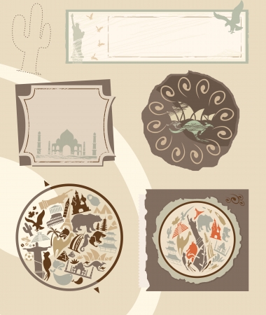 Set of vintage labels with landmarksのイラスト素材
