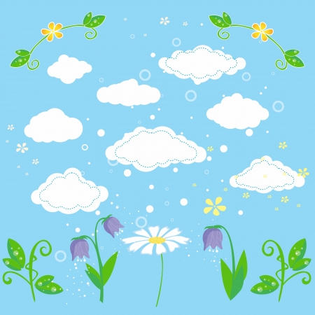 Nature design elements   Set of floral frames and plants for summer designs Contains transparency, EPS10 のイラスト素材