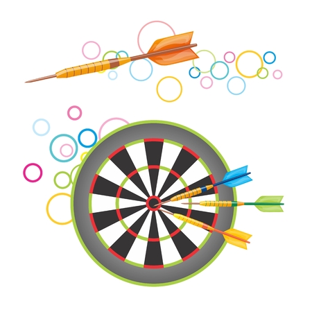 Colorful illustration of darts flying to the targetのイラスト素材