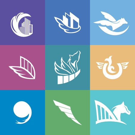 Real estate, travel identity with pegasus and buildings for designのイラスト素材