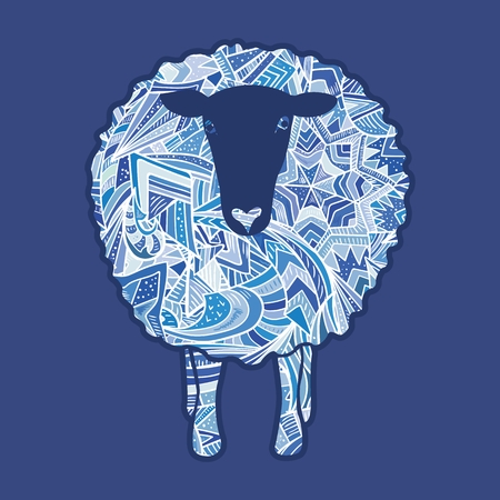 Christmas card with sheep made of tribal patternのイラスト素材