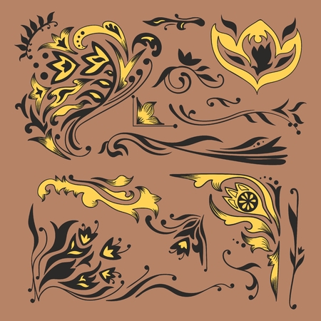 Set of vintage Islamic swils, ornaments and corners for designのイラスト素材
