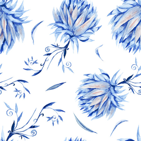 Seamless royal renaissance artistic background with blue peony flowers on whiteの写真素材