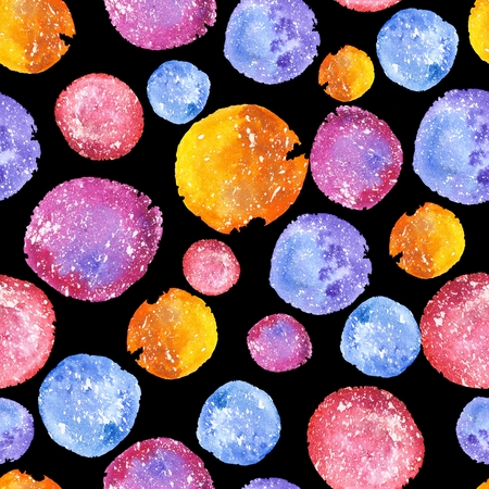 Abstract seamless geometric hand-painted texture with funny round shapes on black backgroundの写真素材