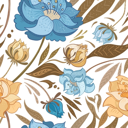 Seamless sketch texture with beautiful peony flowers on white backgroundのイラスト素材