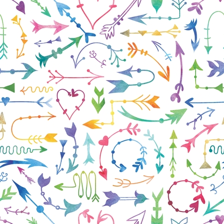 Seamless watercolor texture with direction signs in vintage style on white backgroundのイラスト素材