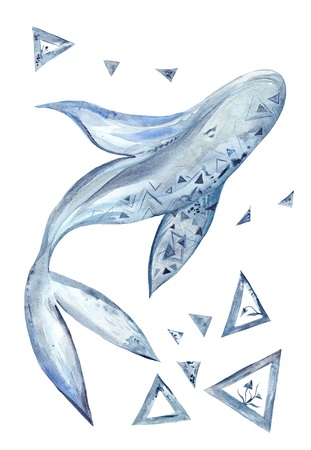Watercolor Whale Paintingの写真素材