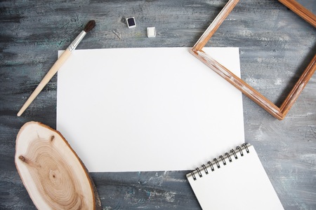 Artist Album Mock Up Template with brush and paintsの写真素材