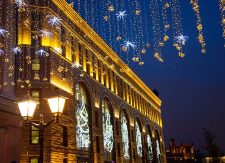 Moscow City Light with holiday new year decorationsの写真素材