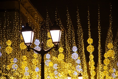 Moscow City Light with holiday new year decorations