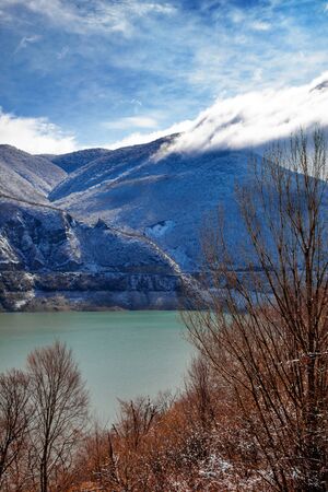 Sunny Bright Nature Landscape with snow hills