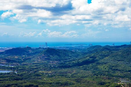 China Sanya Hainan Aireal Landscape View with blue sky and cloudsの写真素材
