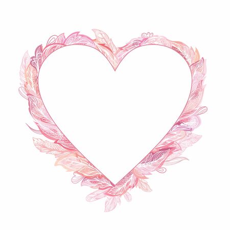 Pink Romantic Boho Tender Heart Vector Frameのイラスト素材