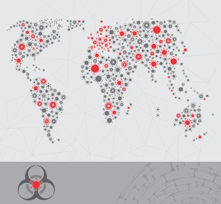 Vector world map made of virus shape silhouettesのイラスト素材