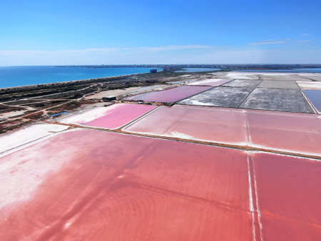 Crimean Sasyk-Sivash red salt lake aerial lanscape