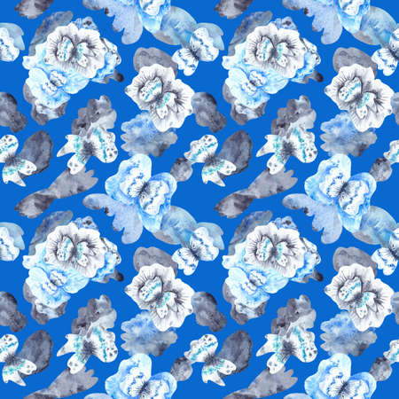 Abstract watercolor butterfly flowers seamless textile textureの写真素材