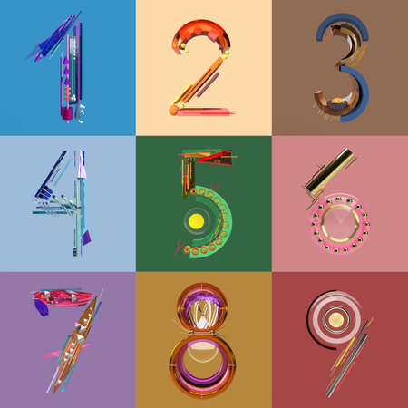 Abstract 3d render numbers one to nine setの写真素材