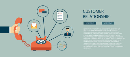 Business customer care service concept. Icons set of contact us, support, help, phone call and website click. Flat vector illustration.のイラスト素材