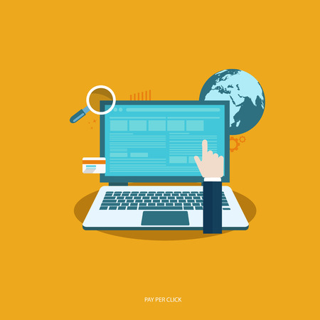 Pay per click concept. Flat vector illustration with laptop and pointer.のイラスト素材