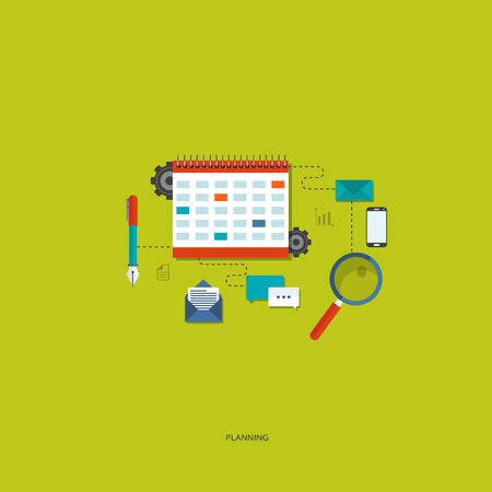 Planning concept. Flat designed concept illustration template for planning and work process organization. Design elements for web , info graphics and work flow. Flat vector.のイラスト素材