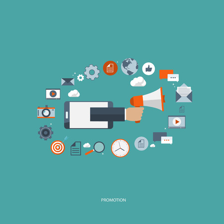 Promotion concept. Promotions and discounts banner. Flat vector illustration.のイラスト素材