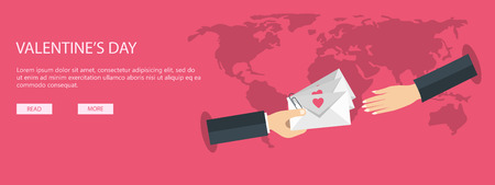 Flat with boy giving love letters to girl. Valentines day. Be my valentine. February. Message. Flat vector illustration.のイラスト素材