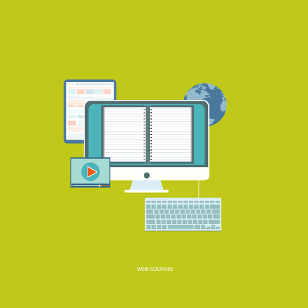 Web courses concept. On line learning, on line  Flat vector illustration.のイラスト素材