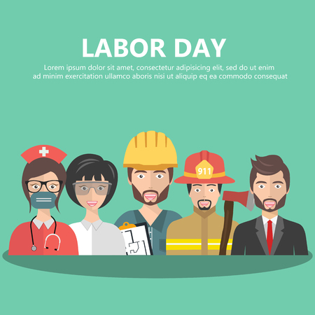 Labor day concept. People group different profession set. Flat vector illustrationのイラスト素材