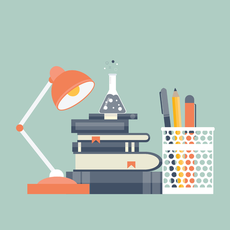 Office work. Studying equipment and work space. Flat vector illustrationのイラスト素材
