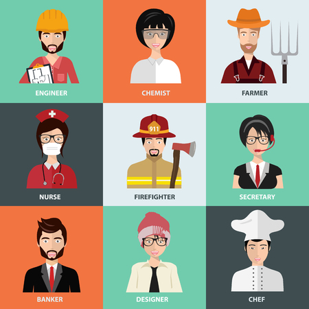 People of different professions, icons in set collection. Worker and specialist avatars. Flat vector illustrationのイラスト素材