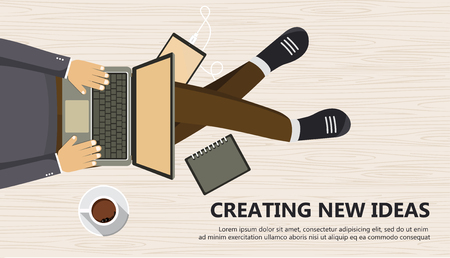 Creating New Ideas Business Banner Man Sitting On The Wooden