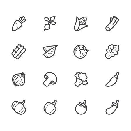 vegetable vector icon set on white backgroundのイラスト素材