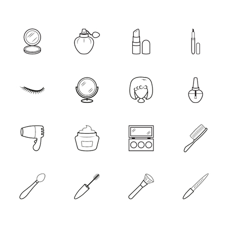 Women makeup element black icon set on white backgroundのイラスト素材