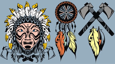 Brave American Indian warrior head for mascot and tattoo design elements