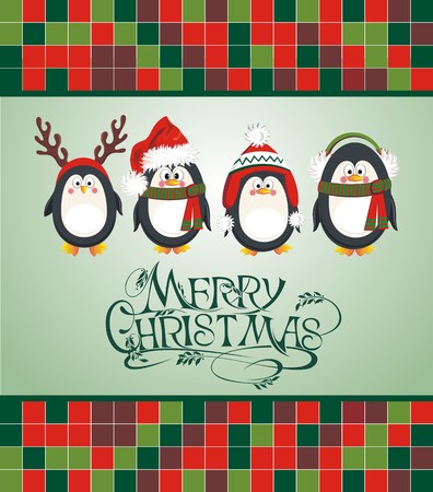 Cute little penguins collection. Christmas cardのイラスト素材
