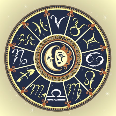Set of Symbol Zodiac Sign. Zodiac icons.The Horoscope circle with Zodiac signs .Inside the symbol of the sun and moonのイラスト素材