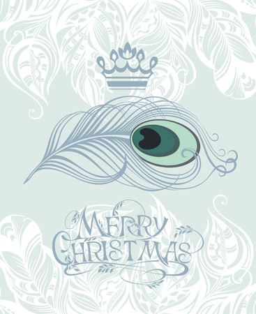 Vector isolated peacock feather.Merry Christmasのイラスト素材