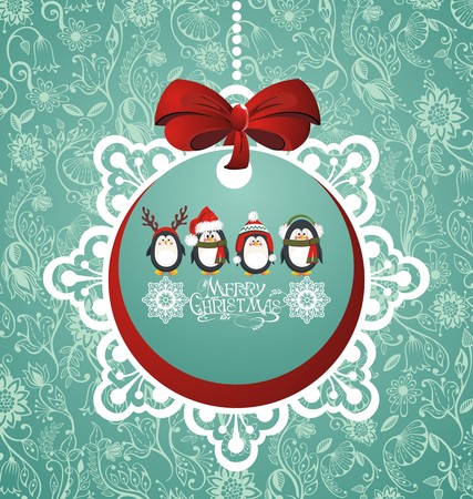 Christmas ball with penguinsのイラスト素材