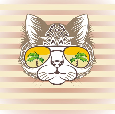 Funny cat portrait with cool sunglassesのイラスト素材