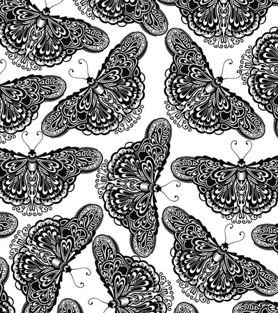 Beautiful seamless background of butterflies black and white colorsのイラスト素材