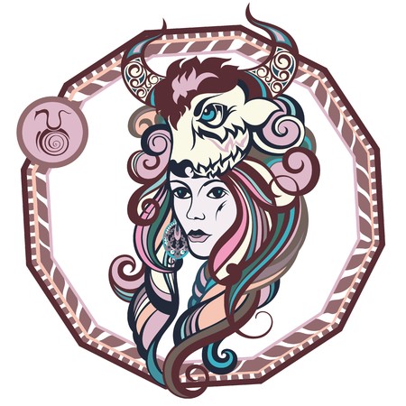 Zodiac signs Taurus. Vector illustration of the girlのイラスト素材