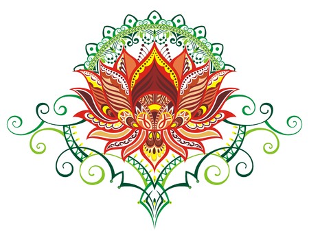 Vector ornamental Lotus flowerwith floral elementsのイラスト素材