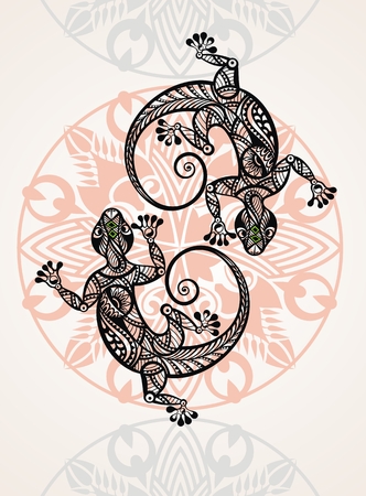 Gecko lizard in in tattoo styleのイラスト素材