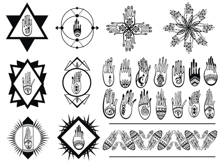 Pattern fashion hands hamsa fatima amulet symbol of protectionのイラスト素材